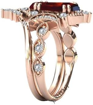 “Vintage Red Garnet Coffin Shaped Engagement Ring Set – 925 Sterling Silver Art Deco Wedding & Statement Rings for Women”
