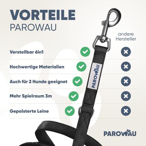 PAROWAU Hundeleine 3m [4-Fach verstellbar] + Hundespielzeug Ball [Zahnpflege Hund] Leine Hund Hundezubehör Hundeleine für große Hunde Hundespielzeug Intelligenz Hundespielzeug unzerstörbar (schwarz)