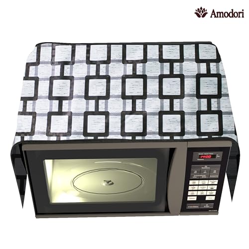 Image of Microwave Oven Top Cover 35x100 cm | Wipe Clean Fabric | 4 Utility Pockets (Geometric-17)