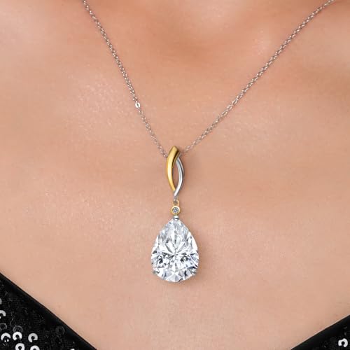 Gem Stone King 925 Silver and 10K Yellow Gold White Moissanite and White Lab Grown Diamond Pendant Necklace for Women | 9.19 Cttw | Pear Shape 16X12MM | With 18 Inch Chain3