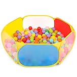 Eocolz Large Ball Pit for Kids Pop Up Tent Kids Play House Crawling Playpen with Basketball Basket and Zipper Storage Bag 120cm (Multicolor with Mesh)