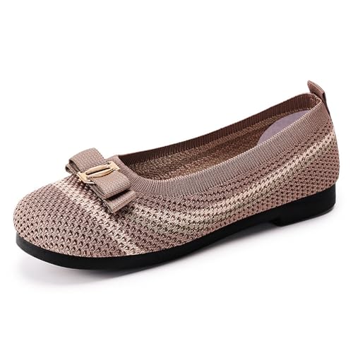 Zapatillas de Mujer Zapatos Casuales para Mujer, de Malla Transpirable, con Punta Redonda, Planos, con Lazo, sin Cordones, para Uso Diario, Primavera y Verano (Khaki, 39)