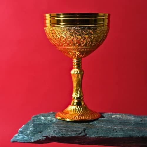 Replicartz Brass Goblet Gold Plated Embossed King Arthur Roman Medieval Decor Gothic Drinking Game Of Thrones Chalice Cup Pack Of 1 (250 Ml) #TOP1