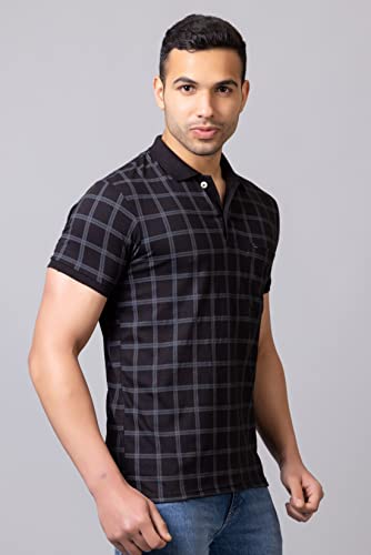 Image of PRORIDERS Half Sleeve 100% Pure Cotton Fabric Collared Regular Fit Men's Polo Checkered Tshirt with Pocket for Casual wear