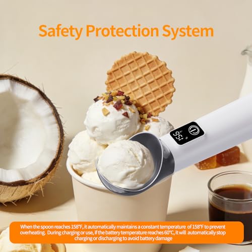 2026 Upgraded Heated Ice Cream Scoop with ON/OFF Switch, 5000mAh Rechargeable Electric Heated Ice Cream Scooper with LED Display, for Hard Ice Cream, IP67 Waterproof, Max to 158℉