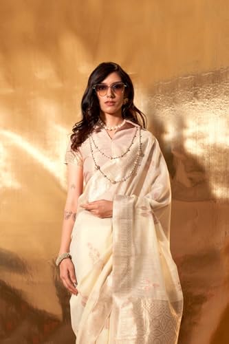 Image of SGF11 Women's Soft Cotton Linen Silk Saree With Unstitched Blouse Piece