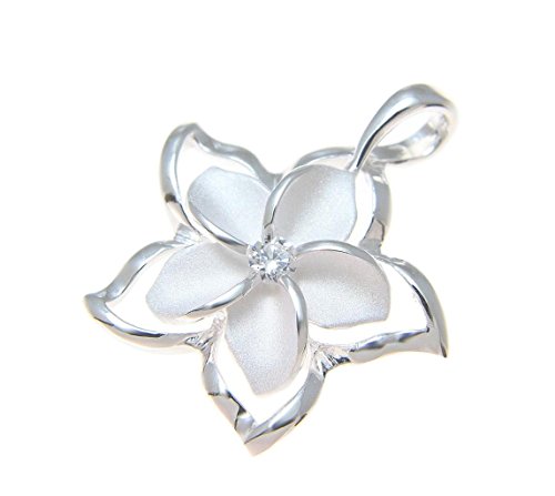 Arthur's Jewelry 925 sterling silver Hawaiian plumeria flower shiny open plumeria outline cz pendant2
