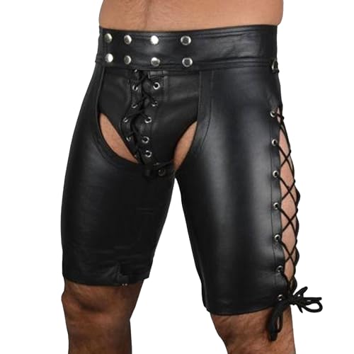 Men's Leather Chaps Shorts Gay Chaps Leather Shorts ClubWear Chaps Shorts with Side Laced Chaps