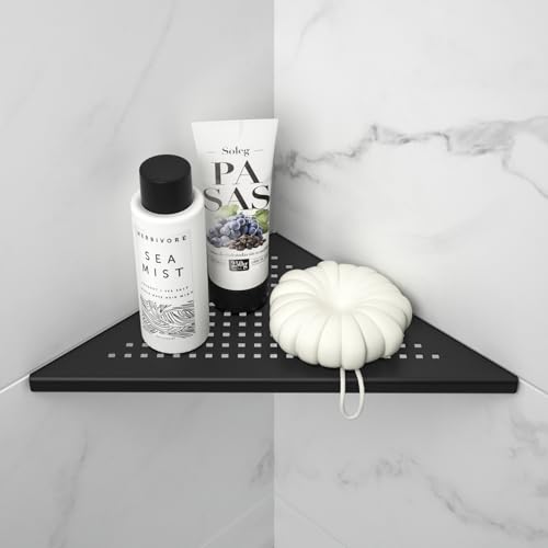 Bernkot Estante de esquina para ducha de acero inoxidable 304, sin agujeros, para cuarto de baño, organizador de champú, agujero cuadrado, 253 x 253 x 355 mm, negro