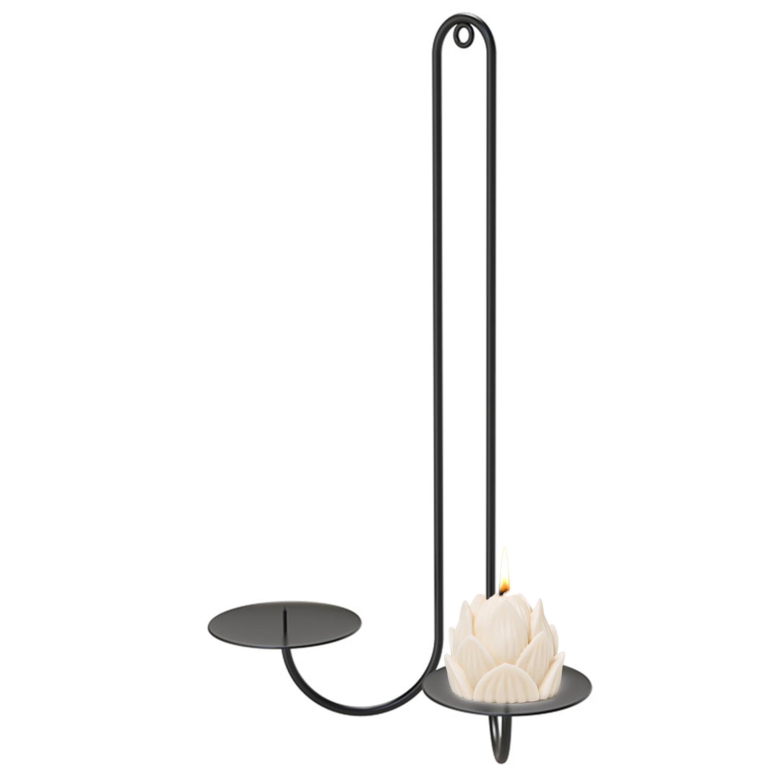 2 Portacandele Da Parete In Ferro Nero - H35.2cm, Per Candele Colonnari, Design A Vortice