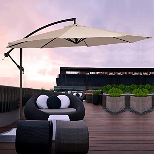 MEWAY 10ft Outdoor Umbrella Patio Offset Cantilever Umbrella, Large Market Deck Pool Backyard Sunshade Umbrella with 8 Sturdy Ribs, Crank & Cross Base - Thumbnail 7