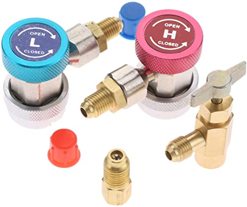SURIEEN R134A Quick Coupler Adapter with Self-Sealing Can Tap Valve Kit, Adjustable R134A Adapter Fittings Quick Coupler, 134A Can Tap Valve Refrigerant Dispenser with Tank Adapter, for A/C Freon Hose