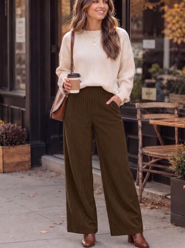 Sampeel Womens Corduroy Palazzo Pants High Waisted Trousers Brown S - image 2