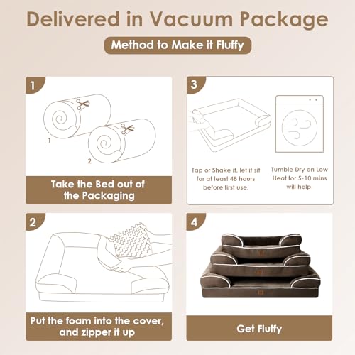 Image of EHEYCIGA Orthopedic Dog Bed for Medium Dogs, Waterproof Memory Foam Medium Dog Beds with Sides, Non-Slip Bottom and Egg-Crate Foam Pet Couch Bed with Washable Removable Cover, Brown