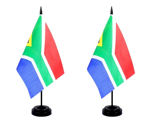 JBSJBS South Africa Desk Flag 12" Solid Pole Deluxe Set South African Flags Banner Mini Small South Africa Office Table Flags with Black Stand Base Desktop Decorations(2Pack)