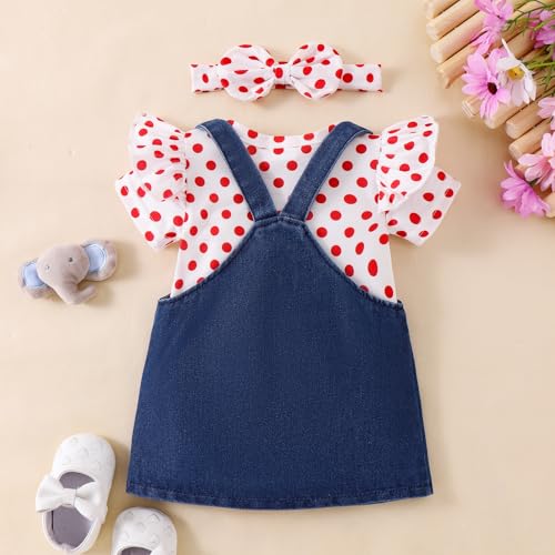 Image of Baby Girl Clothes Newborn Ruffle Romper Elephant Jeans Skirt 0-18M | Soft Romper, Adjustable Jean Skirt with Headband Elephant Butterfly Design, Snap Closure, Everyday Wear