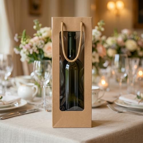 Bolsas de regalo de vino con ventana transparente UNGFEI, papel kraft resistente, x20 6