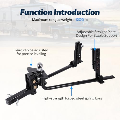 Image of FAHKNS Weight Distribution Hitch, Heavy Duty Travel Trailer Towing Hitch Bar Kit, Weight Distributing Hitches 2-in Shank 2-5 /16-In Ball, Anti Sway Spring Bar Set for RV Camper, Max Towing 12000lbs