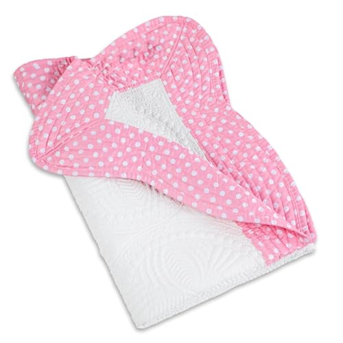 Image of MONOBLANKS Baby Quilt Personlized Monogram Lightweight Embossed Scalloped Throw Blanket Four Seasons (Hot Pink Polka Dots)