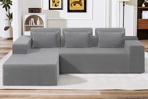Image of HABUTWAY Sectional Couches for Living Room,No Assembly L Shaped Couch 105 inch Modular Sectional Sofa Couch with Deep Seat,Cloud Couches Furniture Sets for Apartment,Corduroy (Light Grey, Left Facing)