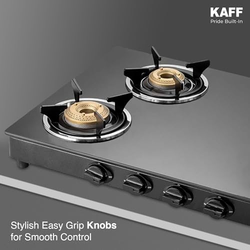 Image of KAFF CTC 69 4B Gas Stove /Cooktop 4 Burners with Manual Ignition 69 CM, High Efficiency Brass Burners, Black Tempered Glass, Enamelled Pan Support (Black)