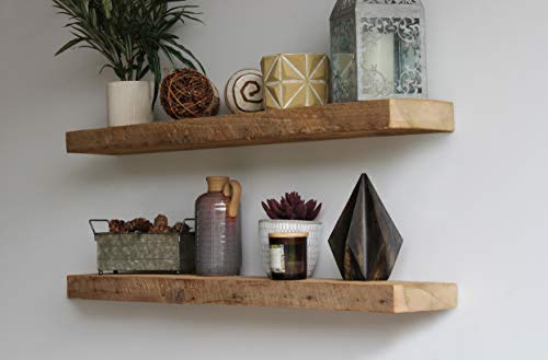 Urban Legacy Accent Floating Shelves | Reclaimed Wide Plank Barn Wood With Floating Brackets | Set Of 2 (Natural, 36" X 7" X 2") #TOP2