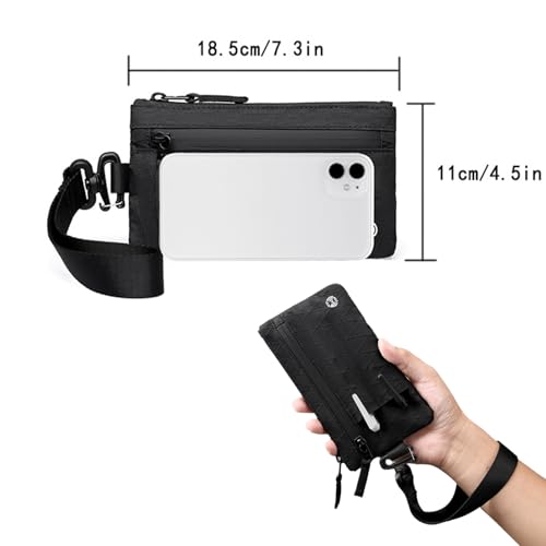 Minimalist Zipper Wallet,Cash and Card Zip Wallet with RFID Blocking,rfid wallet for men,with Multi-tool Slot and Spring hook (black red)4