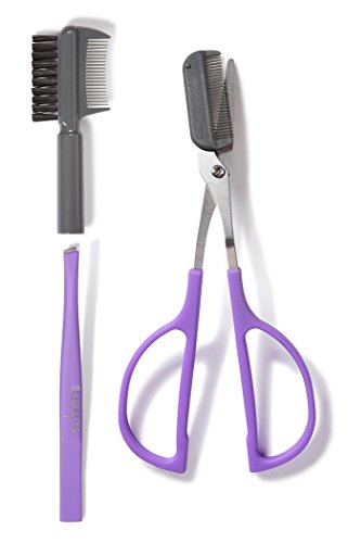 Perfect Eyebrow 3-in-1 Tool – Eyebrow Comb, Eyebrow Brush and Tweezers with an Ergonomic Pair of Eyebrow Scissors – Patented Makeup Tools, Designed in California