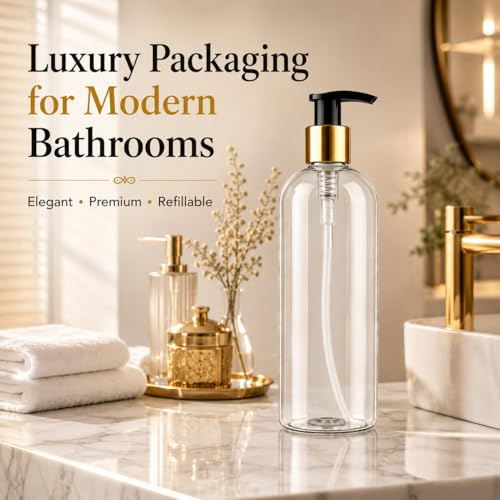 Image of Prakash Empty Plastic Pump Bottles Dispenser 500ml Portable Shampoo Lotion Hand Bottle (Transparent Golden Pump 500ML, Pack of 6)
