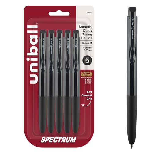 Image of uniball Spectrum Retractable Gel Pens, Medium Point (0.7mm), Black Ink, 5 Pack