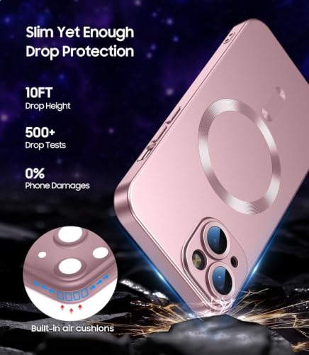 Image of DIZORO Magnetic Case for iPhone 14 Plus Cover [Compatible with MagSafe][Built-in Camera Lens Protector] Slim Soft Silicone Bumper Shockproof Metallic Luster Back Cover Phone Cases (Pink)
