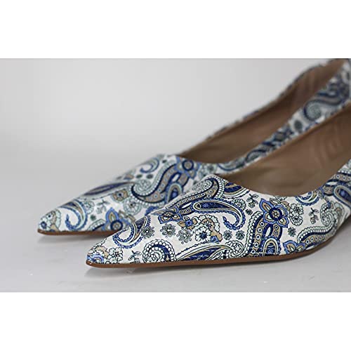 Scarpin Bico Fino em Couro Salto Grosso 4 cm Azul