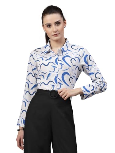 Image of Style Quotient Women Beige White Stripe Printed Formal Shirt