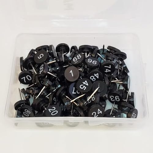 South of Kings Sequential Numbered Push Pin Tacks Set - 100 Count | Black Pins with White Numbers, 1-100 11mm Diameter, 16mm Length Ideal for Maps, Presentations, Photos, Posters and Gallery Displays