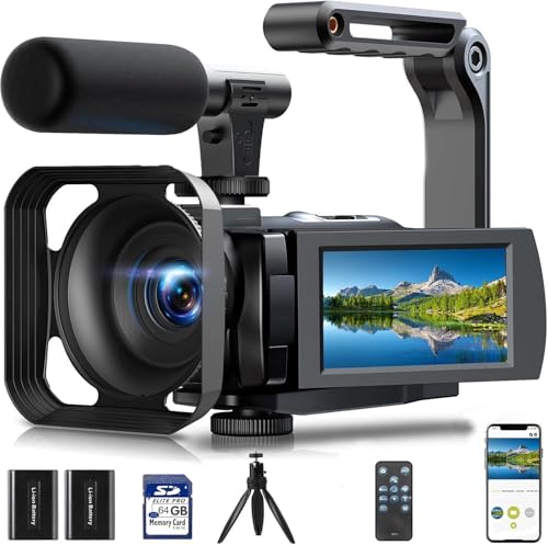 FIREFOTO Camcorder Video Camera 5K, 56MP Vlogging Cameras with IR Night Vision, WiFi, 16X Digital Zoom 3” Touchscreen YouTube Cam Corder with 2 Batteries,64GB Card,Remote,Microphone,Lens Hood,Tripod