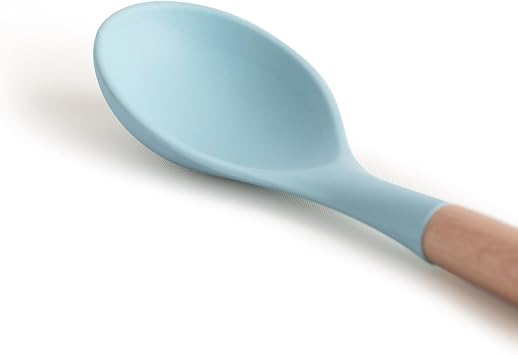 CREATE Kitchen Utensils Set Blue and Wood 11 Utensils Silicone and Beech Wood BPA Free Heat Resistant up to 230°C