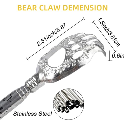 Image of WOVTE Back Scratcher, Bear Claw Telescopic Back Scratcher Stainless Steel Back Massager, Back Scratcher for Men Women Gifts for Men Stocking Stuffers for Men Women Mens Gifts(Yellow)