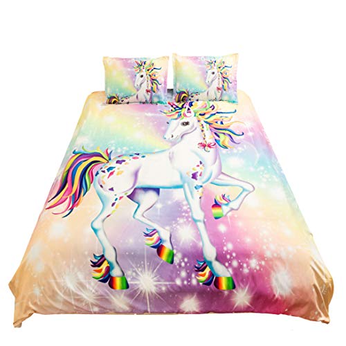 Suncloris,Rainbow Unicorn Fairytale With Sparkling Stars,Bedding Sheet Set .Included:duvet Cover,Pillowcase(No Comforter Inside) (02, (Twin)) #TOP1