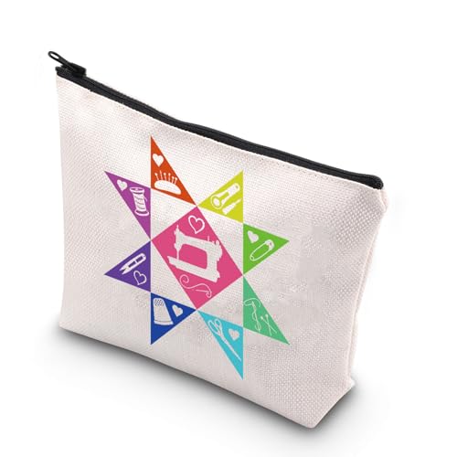 JNIAP Quilting Block Makeup Bag Quilters Gifts Sewing Lovers Gifts Seamstress Gifts Quilt Retreat Gifts Quilting Zipper Pouch (Middle sewing machine mb)