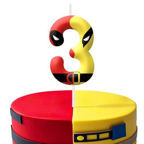 Red Yellow Cartoon Themed Birthday Candles, Number 3 Candle Birthday Party Supplies, 2.4 inch Birthday Candles for Cake Topper Decorations, Birthday Decorations for Boys and Girls (Number 3)