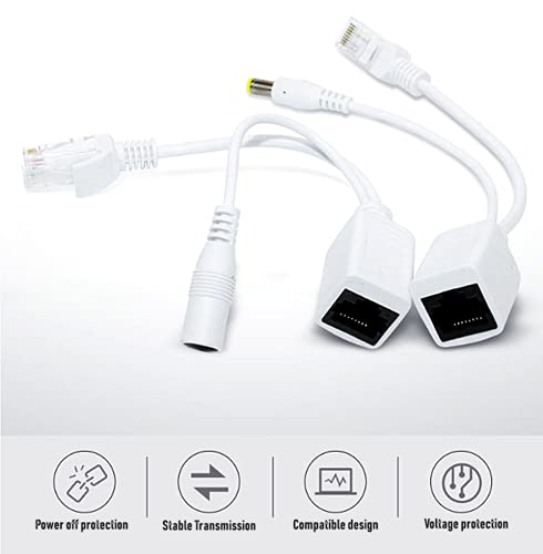 BeElion 5-Pair/10pcs White Passive PoE Injector and Splitter Kits with 5.5x2.1mm DC Connector RJ45 Power Over Ethernet for CCTV Surveillance Camera System - Thumbnail 7