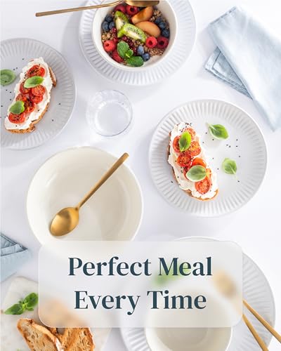 Image of Stoneware Dinnerware Set for 8 People HYGGE 24-Piece - Elegant Scandi Design - Premium Dish Set - Bowl and Plate Set - Tableware for 8 People in a Ribbed Design - Pure Living in White