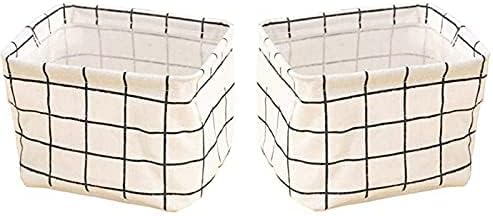 Mini Storage Basket（Pack of 2）- Foldable Storage Bin Basket - Canvas Storage Bins - Home Decor Organizers Bag with Handle Storage Bins for Makeup, Book (White)