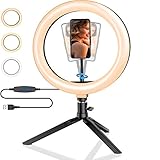 Conception Pratique: La lampe annulaire est équipée d'un trépied et d'un support pour téléphone portable, le support de téléphone est compatible avec la plupart des smartphones avec ou sans coque de téléphone, et la hauteur est réglable. Lorsque vous passez un appel vidéo ou une diffusion en direct, vous pouvez libérer vos mains pour plus d'interaction et de gestes.