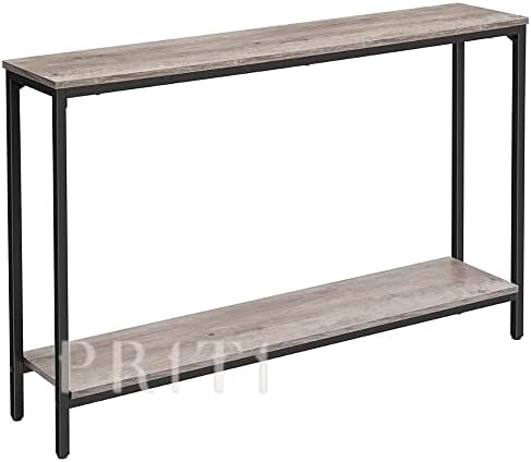 PRITI - Console Table, 47.2" Narrow Sofa Table with Shelf, Industrial Entryway Table for Living Room, Hallway, Foyer, Corridor, Office, Wood Look Accent Entrance Table, Greige
