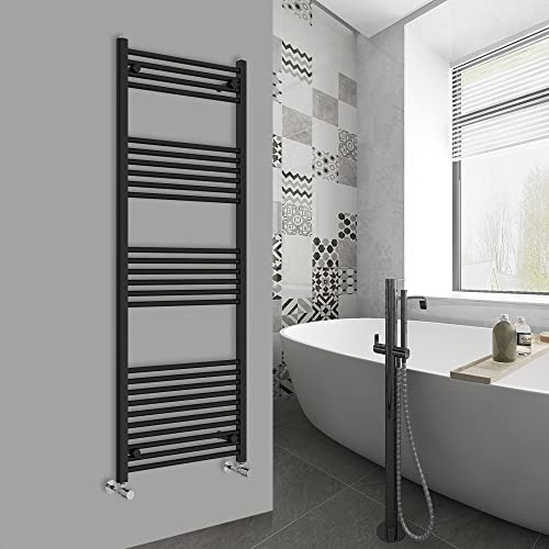 Image of Warmehaus Straight Bathroom Heated Towel Rail Ladder Radiator Black 1600x600mm