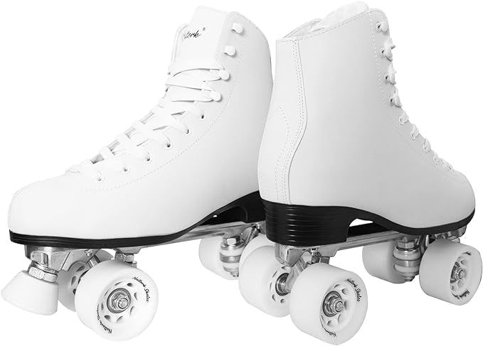 Miniatura 6 de Patines de ruedas para mujeres con cuero PU de caña alta de doble fila, patines unisex para adultos para interiores y exteriores Derby con frenado