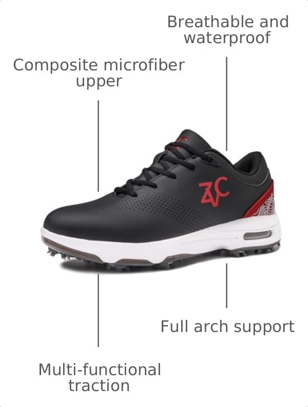 Image of ZVC Golf Shoes Men with Spikes Non-Slip Water-Resistant Lightweight Breathable Professional Spiked Footwear Outdoor