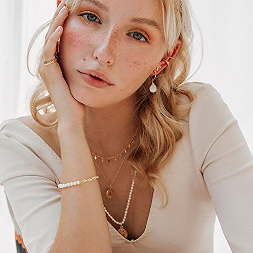 Cowlyn Paperclip Pearl Bracelet Baroque Pearl Link Adjustable Chain 14K Gold Delicate Pearls Tiny Charm Dainty Vintage Jewelry Handmade For Women Girls #TOP2