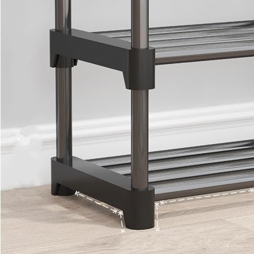 Wadayu Metal Shoe Rack with Hanging Hooks, Stackable Shoes Organizer Storage Shelf for Closet Entryway Hallway (Black, 5-Tier) by Wadayu - Image 6
